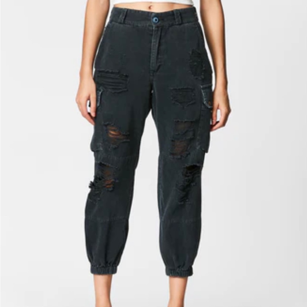 Carmar denim cropped worn out black denim cargo pants